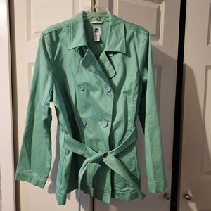 ByGAP Mint Green Double-Breasted Trench Coat with Waist Tie XXL